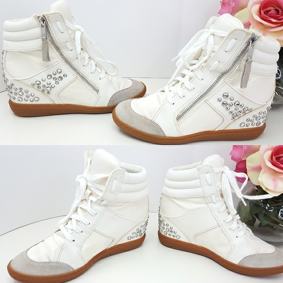 90s ALDO💗High Top White Sneaker| Studded Rhinestones - Picture 5 of 12